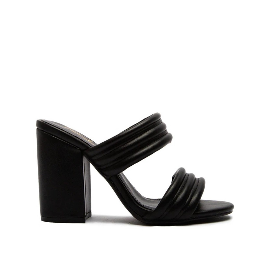 Bold Black Two Strap Slip On Heeled Sandals Size 8.5 - Picture 2 of 4